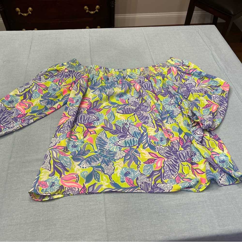 Lilly Pullitzer Floral Off-Shoulder Blouse - Purple, Pink, Yellow